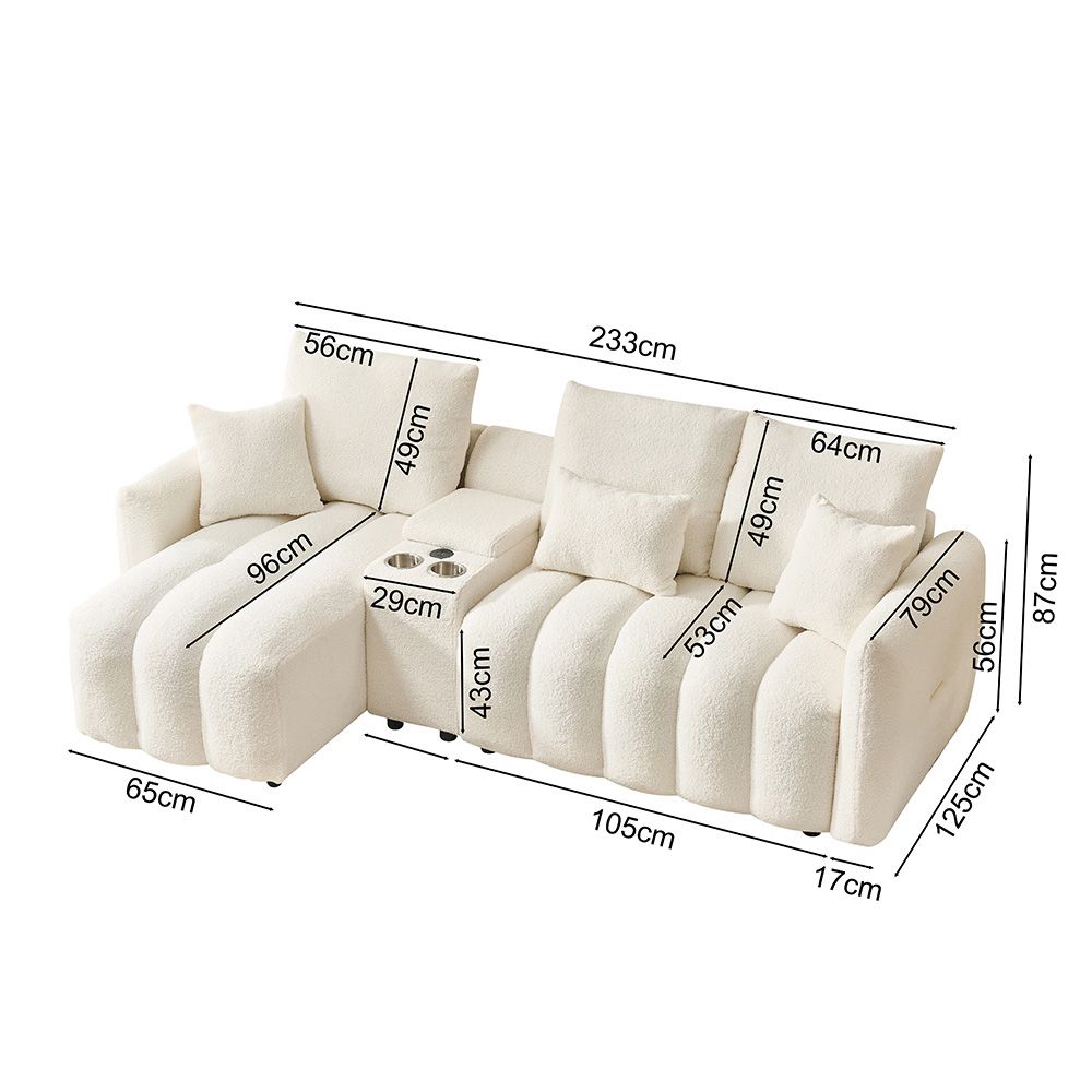 92-inch high-quality teddy fur fabric corner sofa - Black