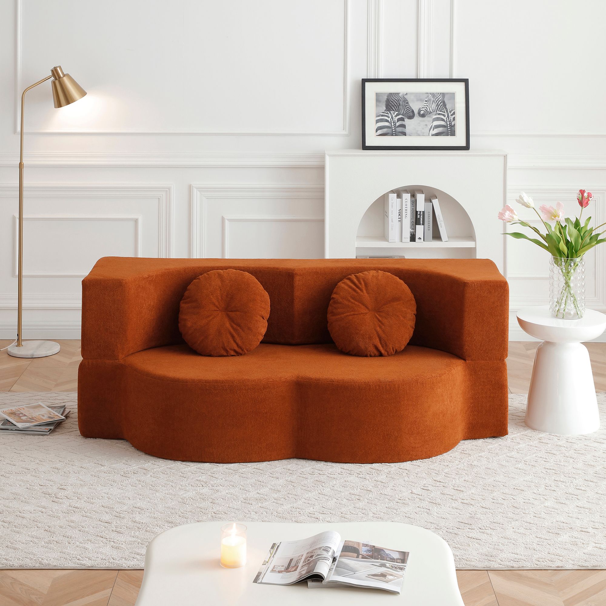 Convertible Folding Sofa Bed / Plush Corduroy Loveseat Couch - Grey
