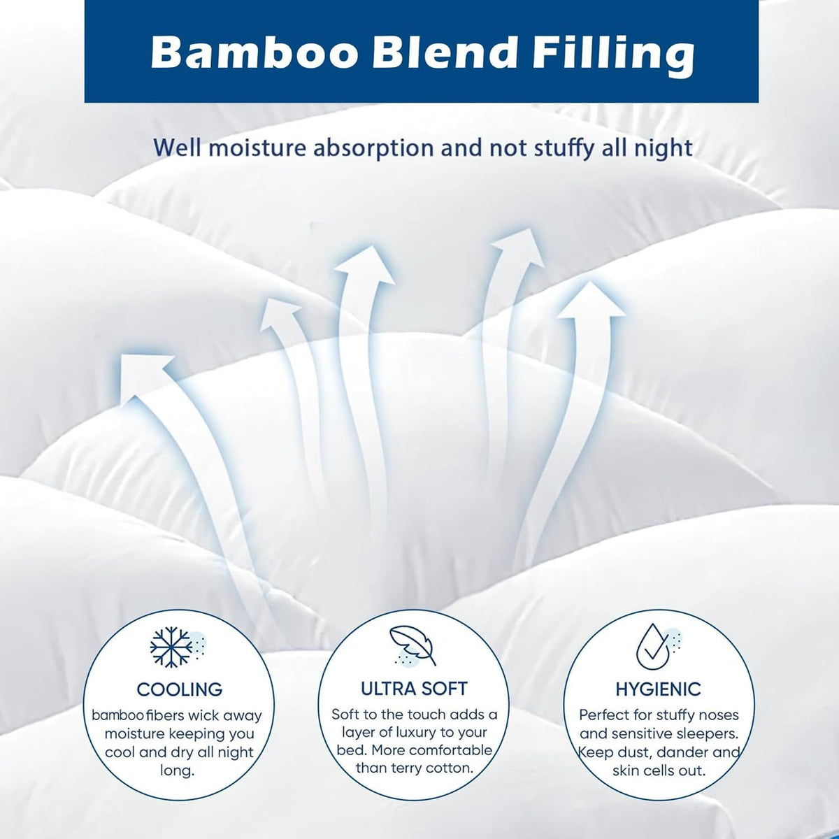 1000GSM Mattress Topper Viscose Derived from Bamboo, Thick Pillowtop Fitted Mattress Cover with 45cm Deep Skirt - Machine Washable Hypoallergenic(Double,white)