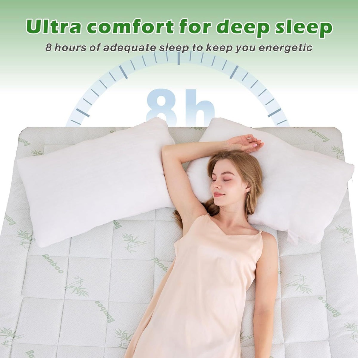 800GSM Mattress Topper Viscose Derived from Bamboo, Thick Pillowtop Fitted Mattress Cover with 45cm Deep Skirt - Machine Washable Hypoallergenic(Double,Green)