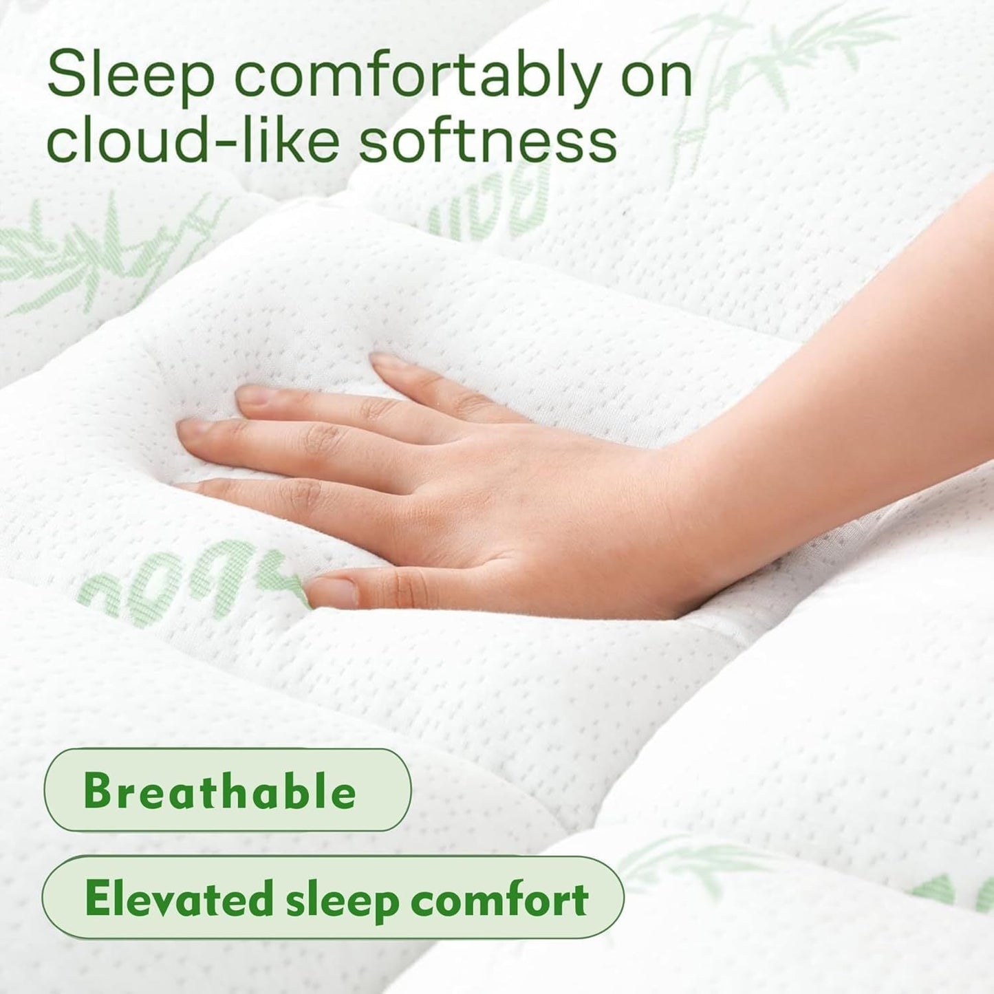 800GSM Mattress Topper Viscose Derived from Bamboo, Thick Pillowtop Fitted Mattress Cover with 45cm Deep Skirt - Machine Washable Hypoallergenic(King,Green)