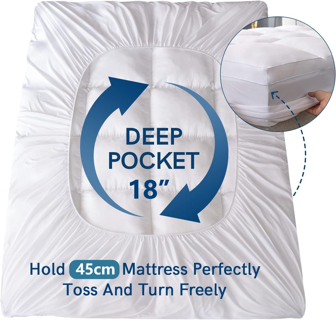 1000GSM Mattress Topper Viscose Derived from Bamboo, Thick Pillowtop Fitted Mattress Cover with 45cm Deep Skirt - Machine Washable Hypoallergenic（King Single,white）