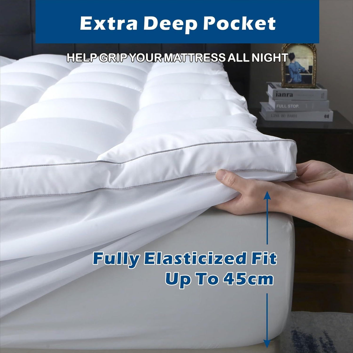 1000GSM Mattress Topper Viscose Derived from Bamboo, Thick Pillowtop Fitted Mattress Cover with 45cm Deep Skirt - Machine Washable Hypoallergenic(Queen,white)
