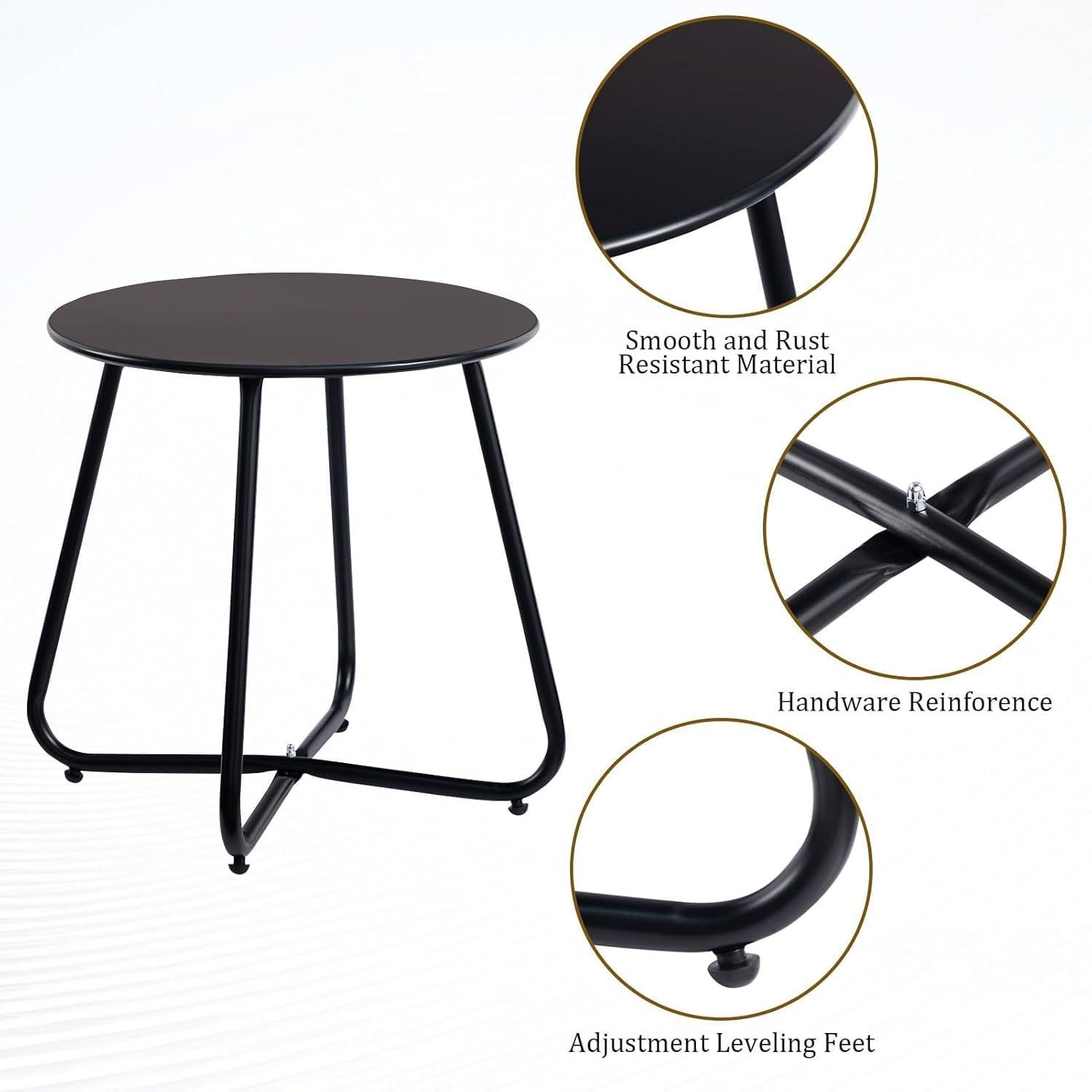 Outdoor Metal Side Table – Rust-Resistant Patio Small Round End Table, Accent Coffee Table for Balcony, Garden, Porch, Living Room & Bedroom – Lightweight Portable Plant Stand, Black