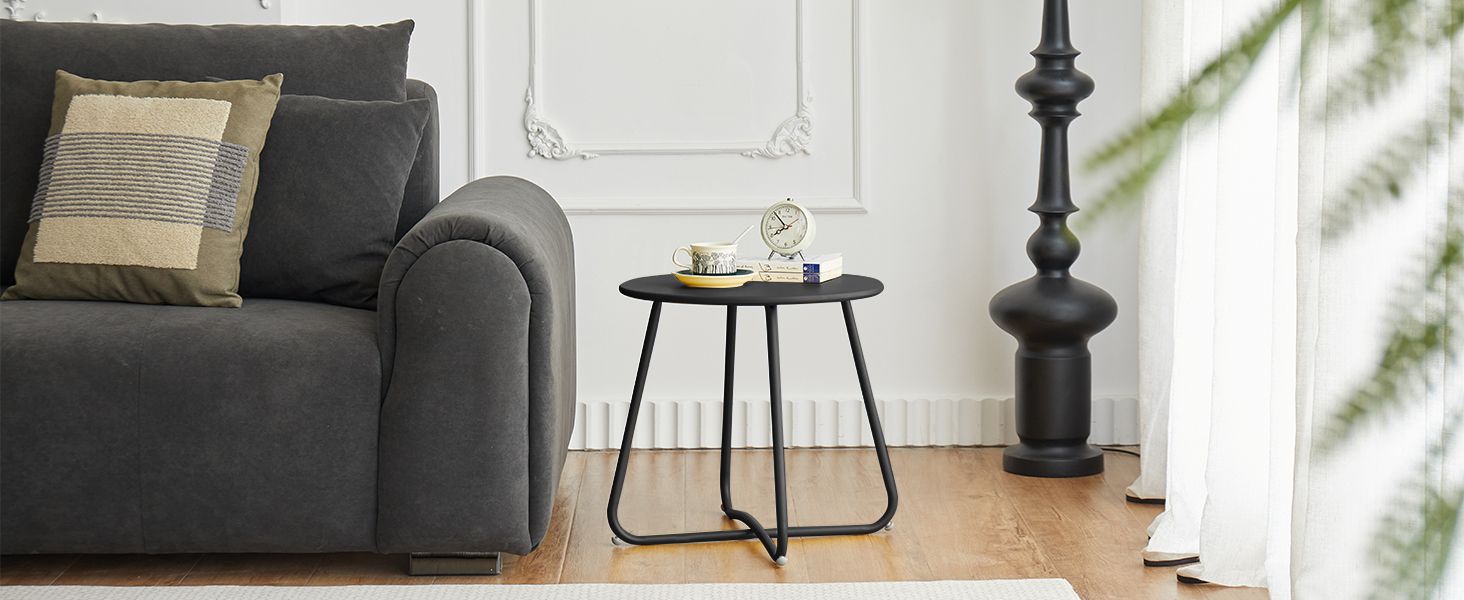 Outdoor Metal Side Table – Rust-Resistant Patio Small Round End Table, Accent Coffee Table for Balcony, Garden, Porch, Living Room & Bedroom – Lightweight Portable Plant Stand, Black