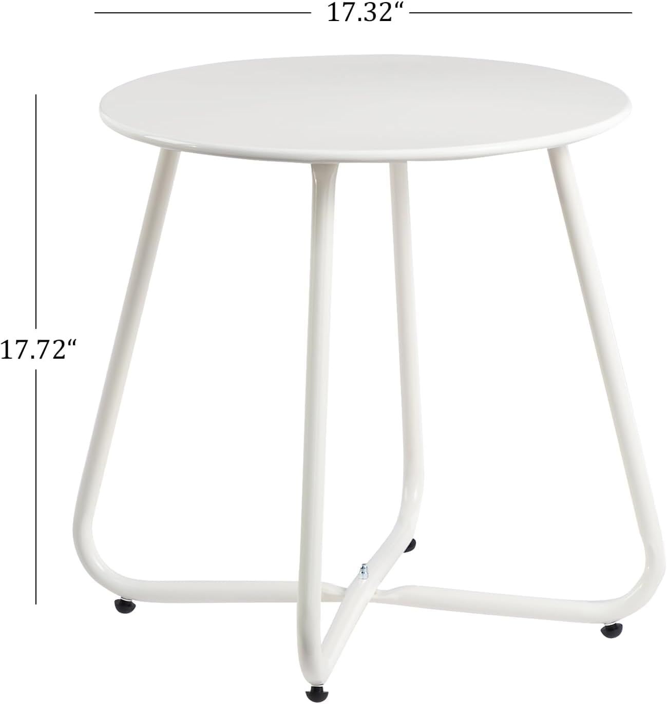 Metal Outdoor Side Table – Round Patio Table, Rust-Resistant Small End Coffee Table for Balcony, Garden, Porch, Living Room & Bedroom – Portable Accent Table for Indoor Outdoor Use, White