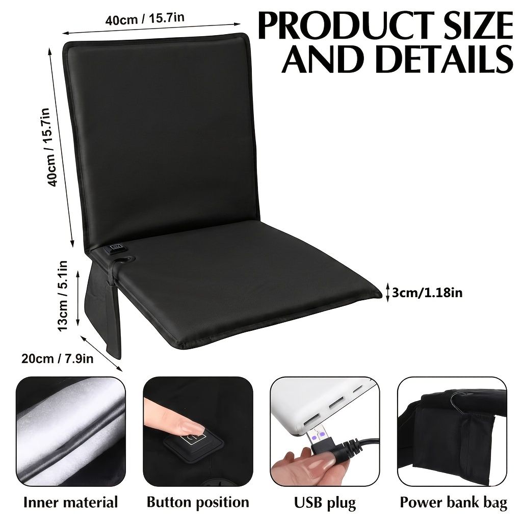 Black Blue heated chair pad, office chair warmer, camping chair heater, wheelchair seat warmer, electric seat warmer, warm seat cushion, chair heating pad