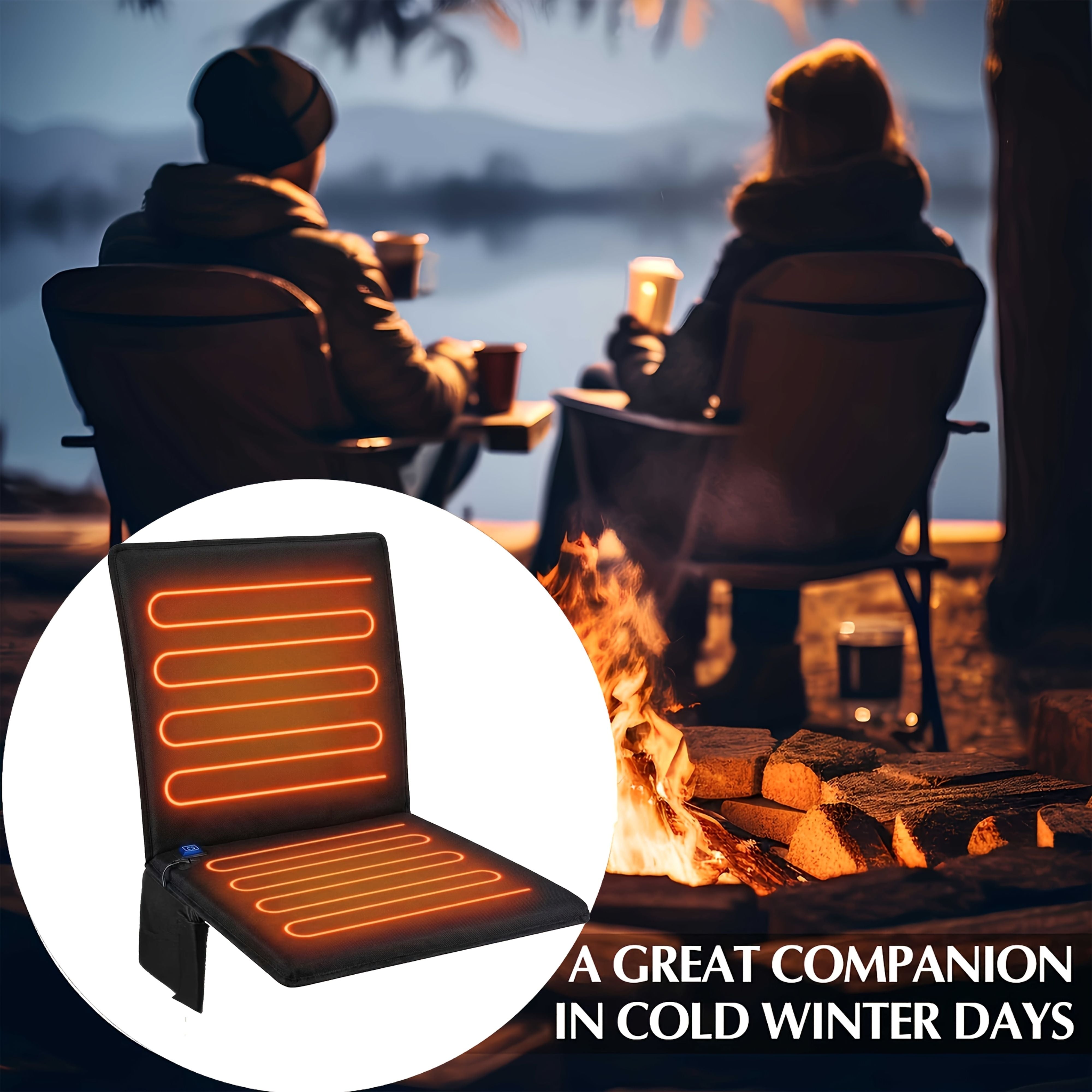 Black Blue heated chair pad, office chair warmer, camping chair heater, wheelchair seat warmer, electric seat warmer, warm seat cushion, chair heating pad