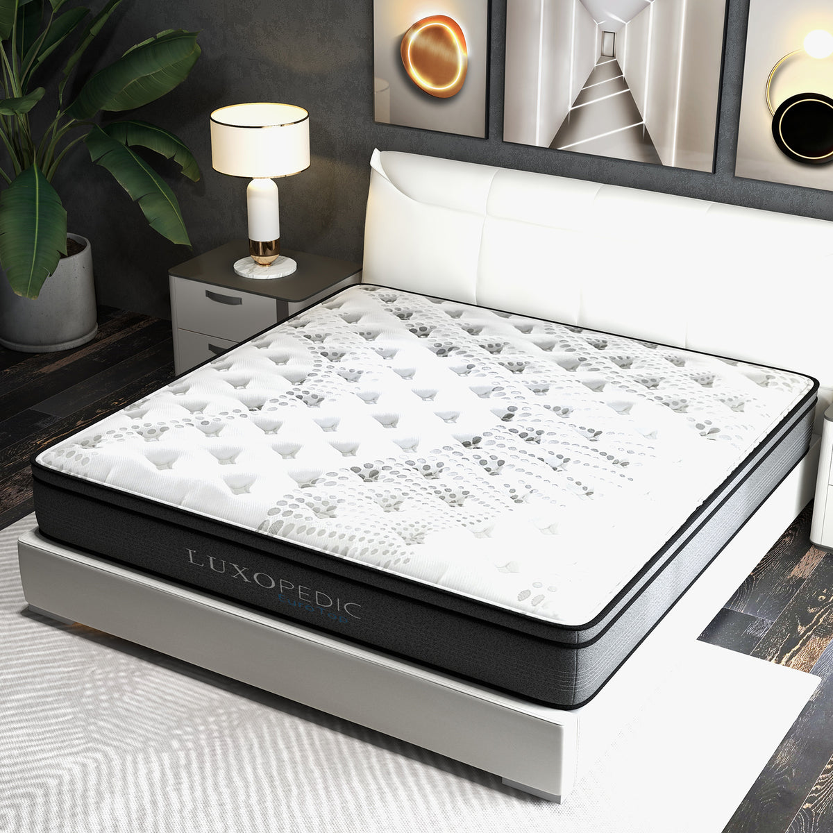 Luxopedic Pocket Spring Mattress 5 Zone 32CM Euro Top Memory Queen, White
