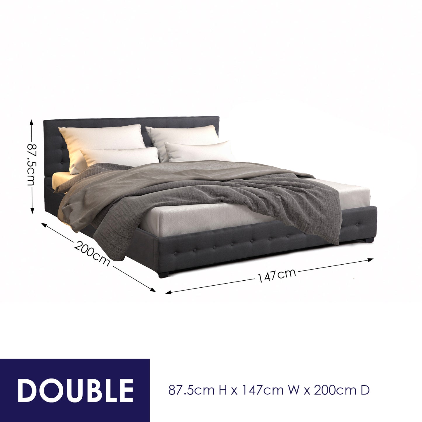 Milano Decor Eden Gas Lift Bed With Headboard Platform Storage Dark Grey Fabric - Double - Dark Grey