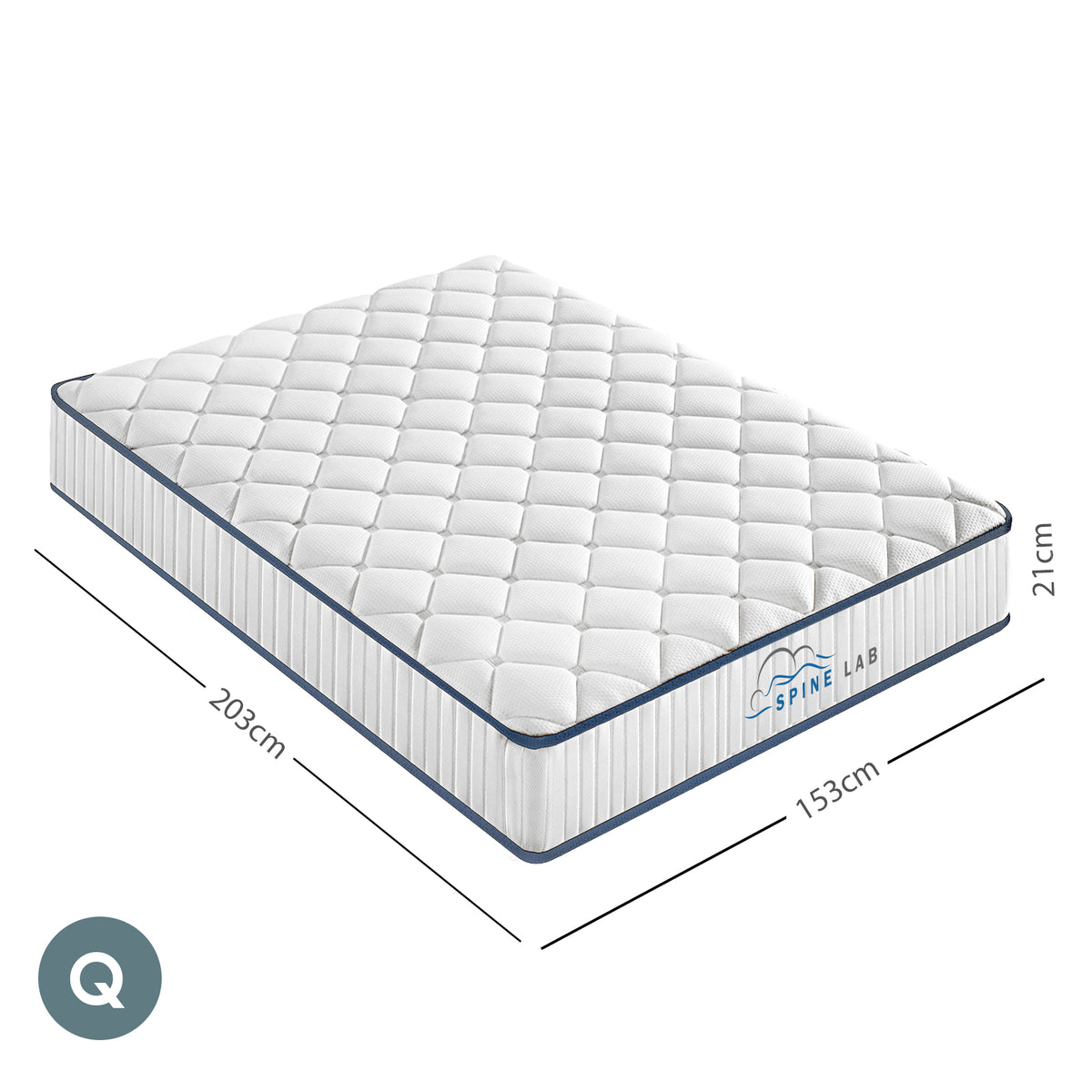 Spine-Lab Mattress 5 Zone 21cm Medium Firm Foam Bonnell Queen, White