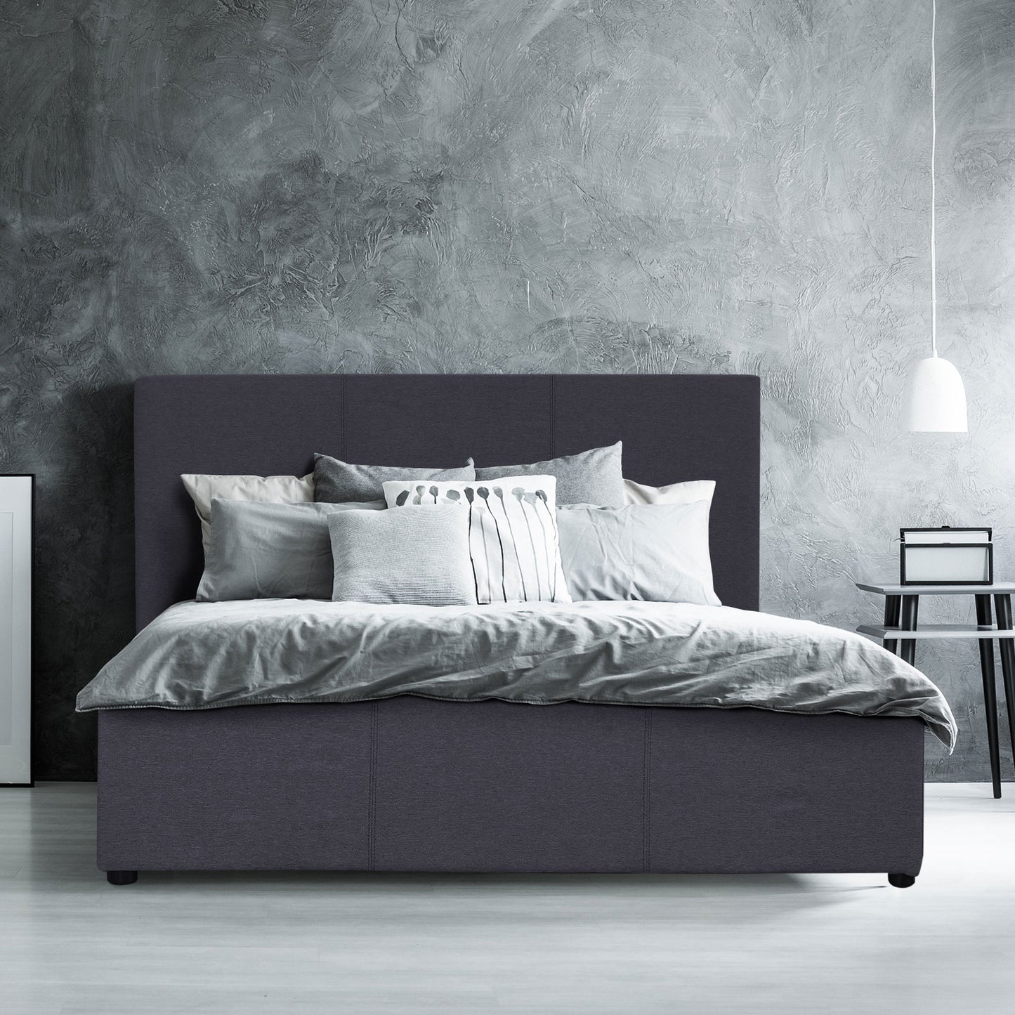 Milano Luxury Gas Lift Bed Frame Base And Headboard With Storage - Queen - Charcoal