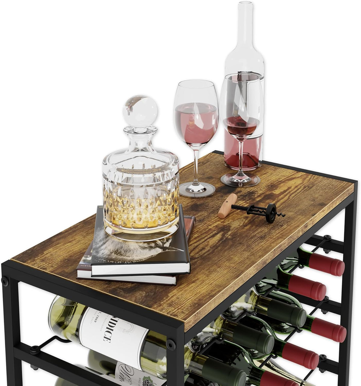 6-Tier Freestanding Wine Rack for 30 Bottles with Wood Countertop