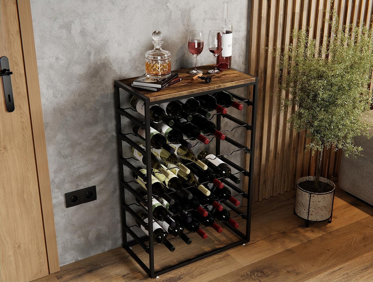 6-Tier Freestanding Wine Rack for 30 Bottles with Wood Countertop
