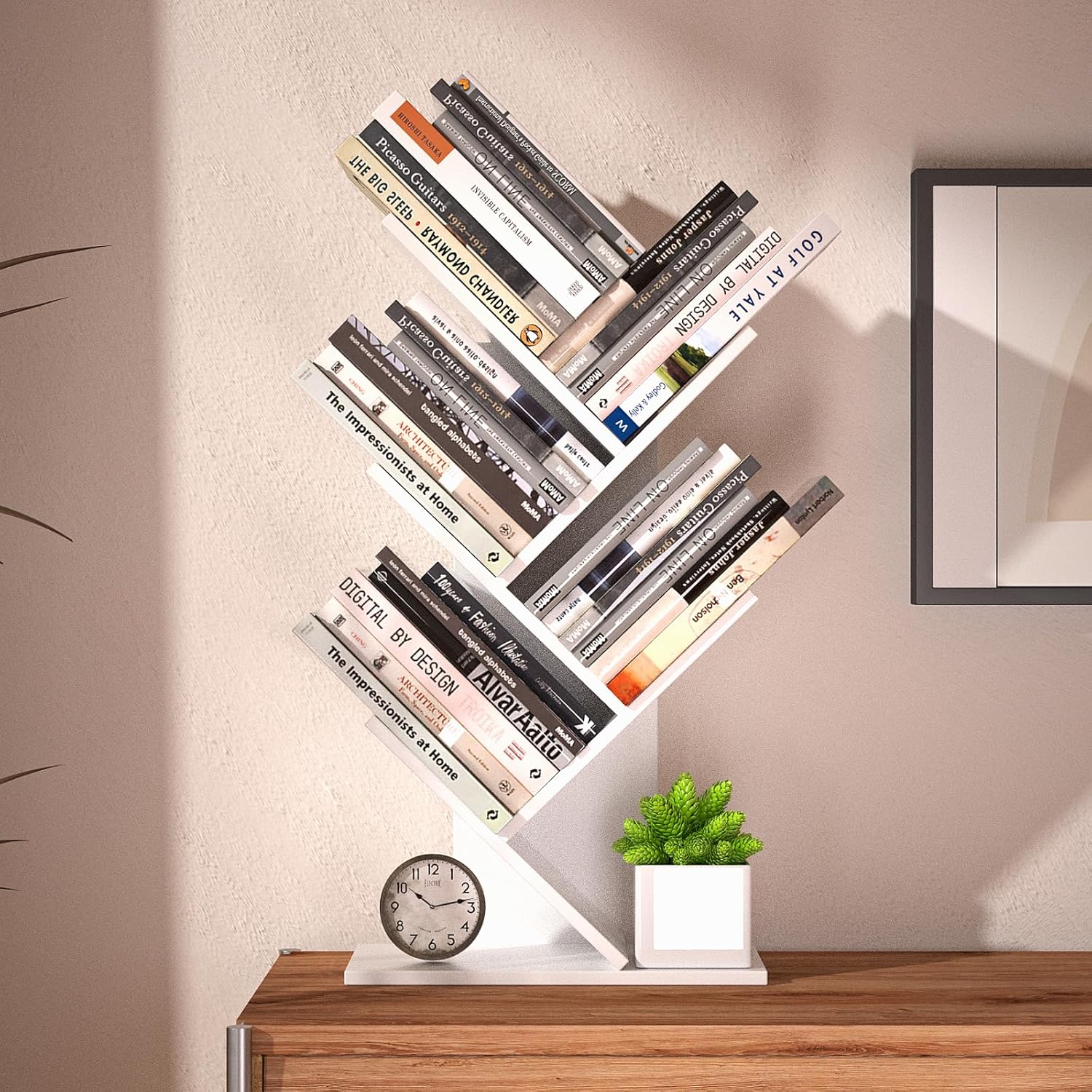 CARLA HOME 5-Tier Tree Bookshelf Storage Rack for Home Office or Bedroom (White)