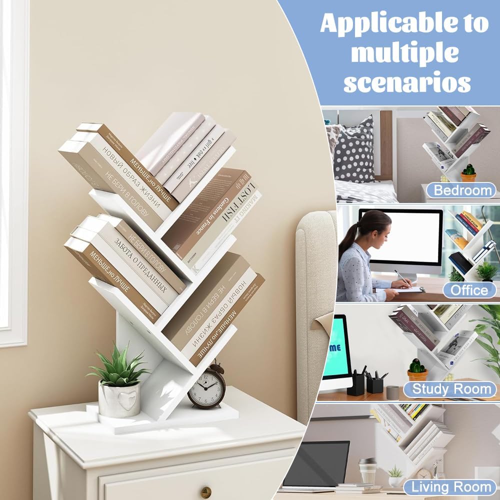 CARLA HOME 5-Tier Tree Bookshelf Storage Rack for Home Office or Bedroom (White)