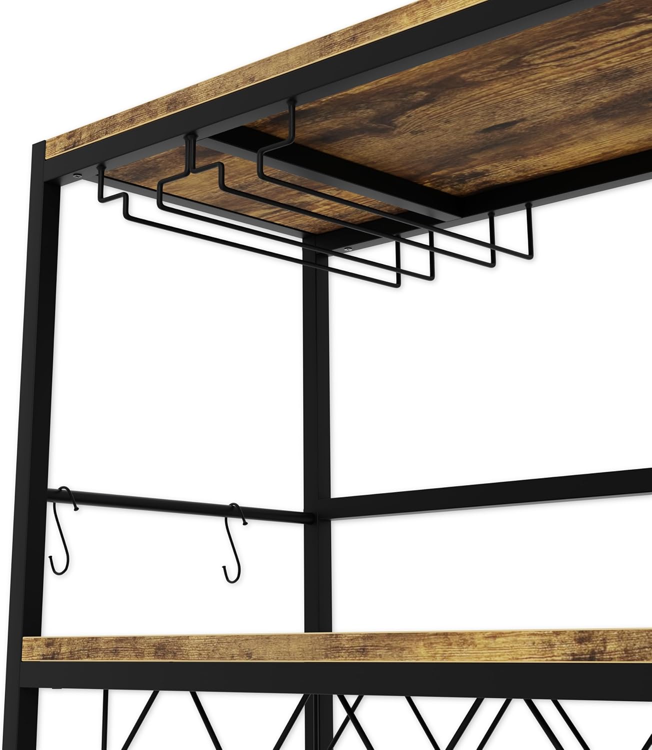 CARLA HOME Large Wine Rack with Glass Holder, Metal Designed Bottle Holder and Wood Countertop for Wine & Champagne