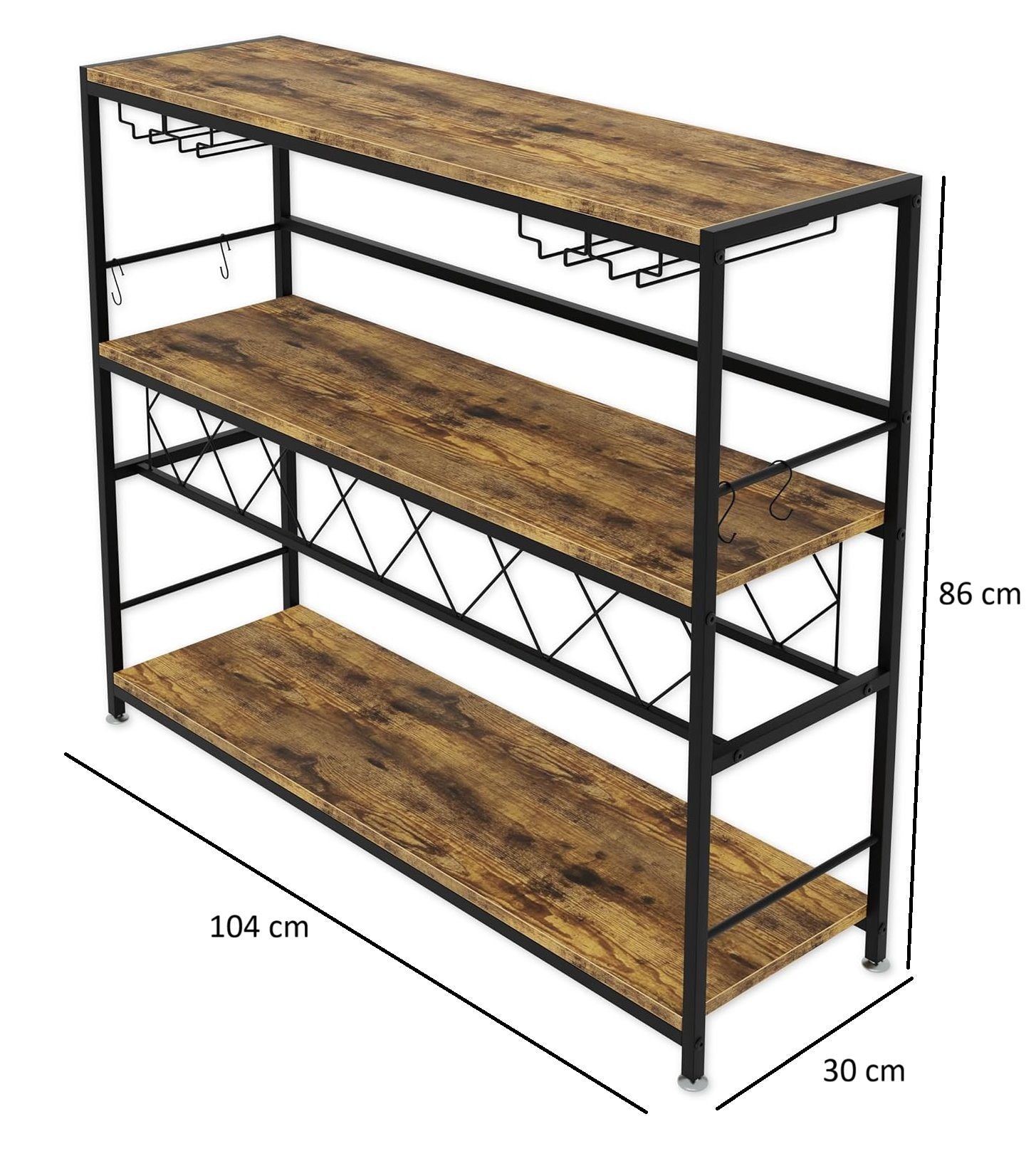 CARLA HOME Large Wine Rack with Glass Holder, Metal Designed Bottle Holder and Wood Countertop for Wine & Champagne