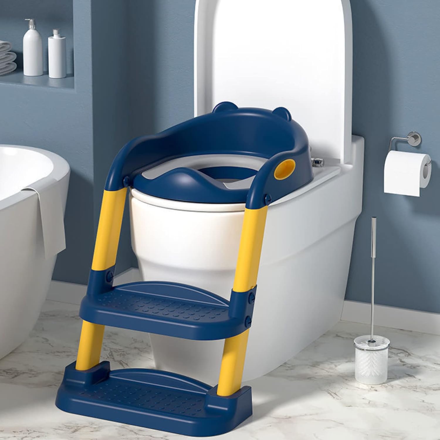 CARLA HOME Potty Training Seat with Step Stool Ladder with Anti-Slip Design, Soft Cushion & Foldable Structure for Kids Bathroom Independence