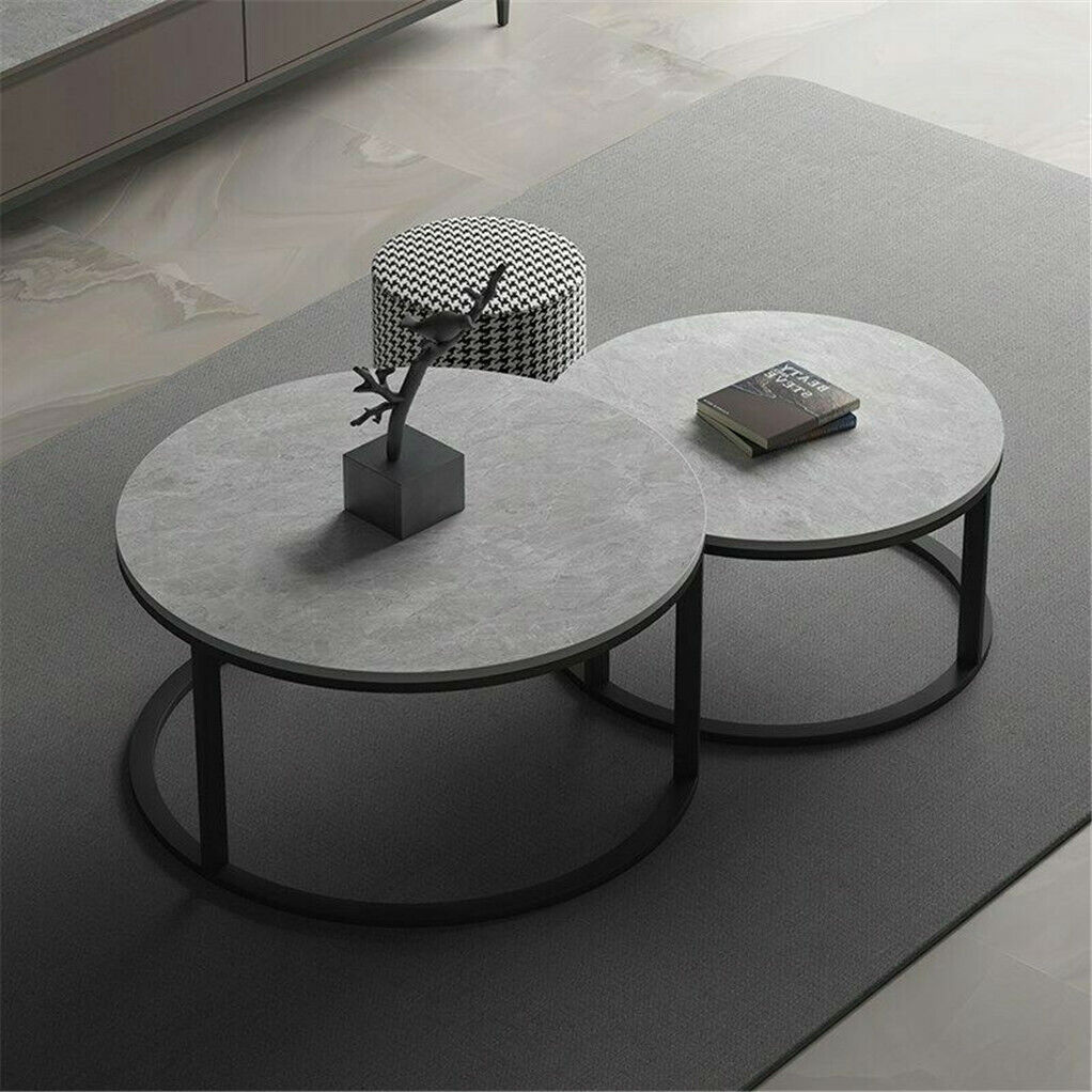 Set of 2 Grey Marble Nesting Coffee Tables 60/80cm