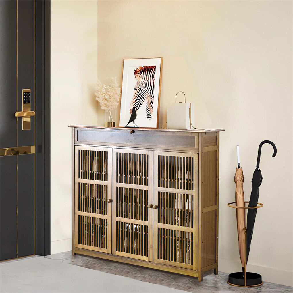 XXL 4-Tier Bamboo Shoe Rack Cabinet with Doors, Drawers