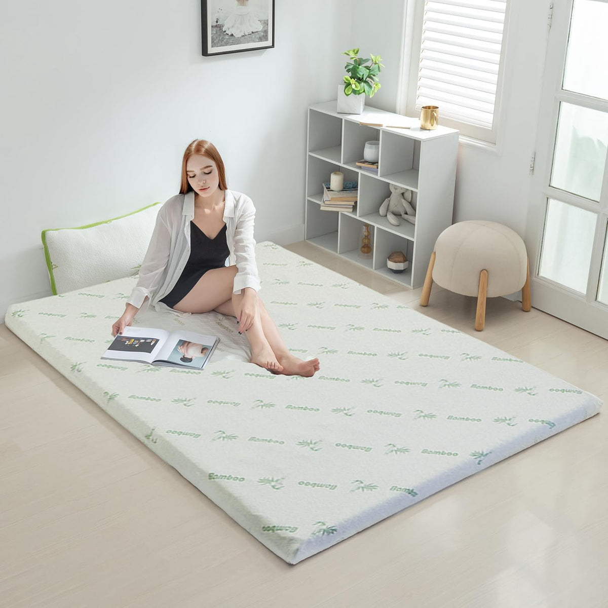Queen Memory Foam Mattress Topper 7-Zone Bamboo Cover Breathable