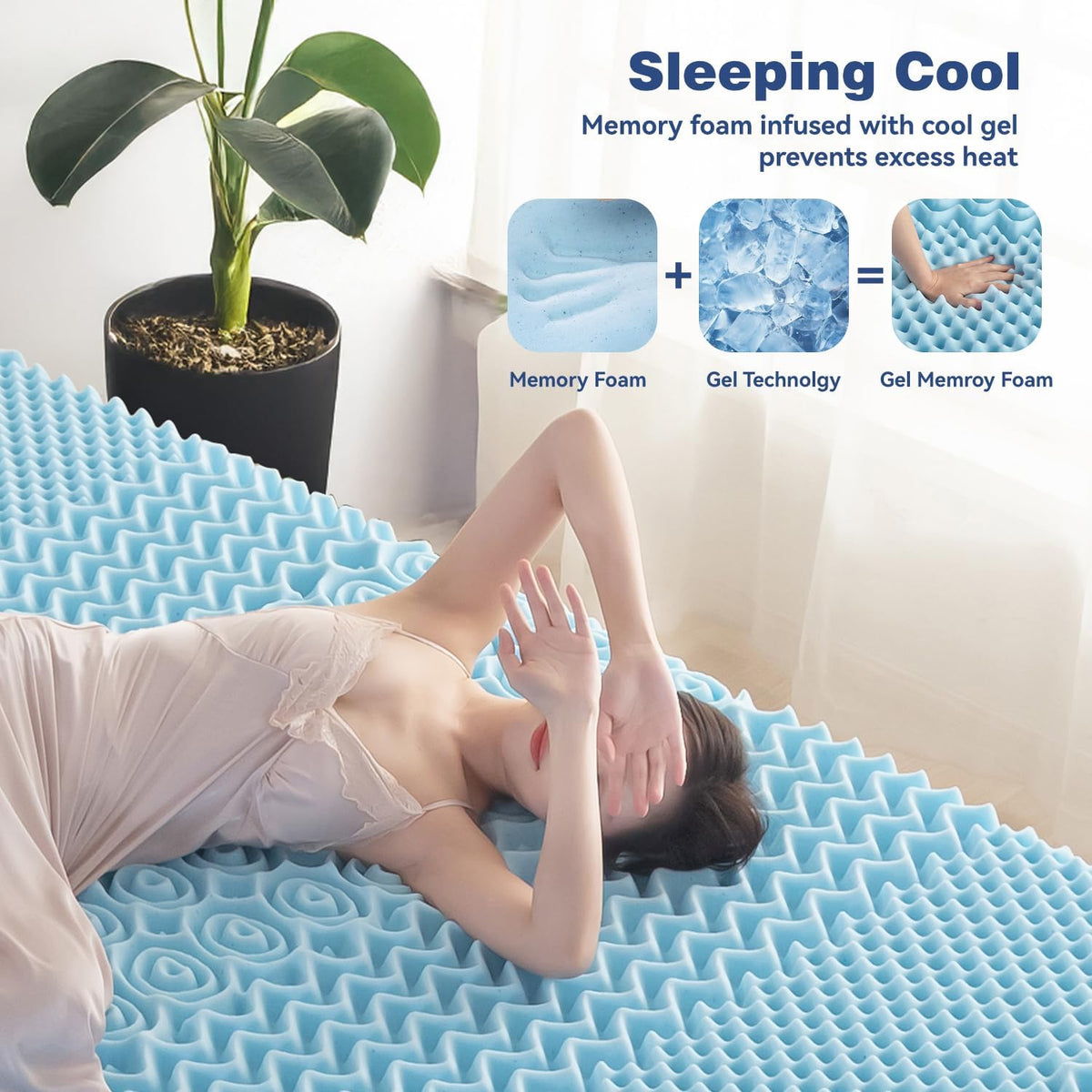 Queen Memory Foam Mattress Topper 7-Zone Bamboo Cover Breathable