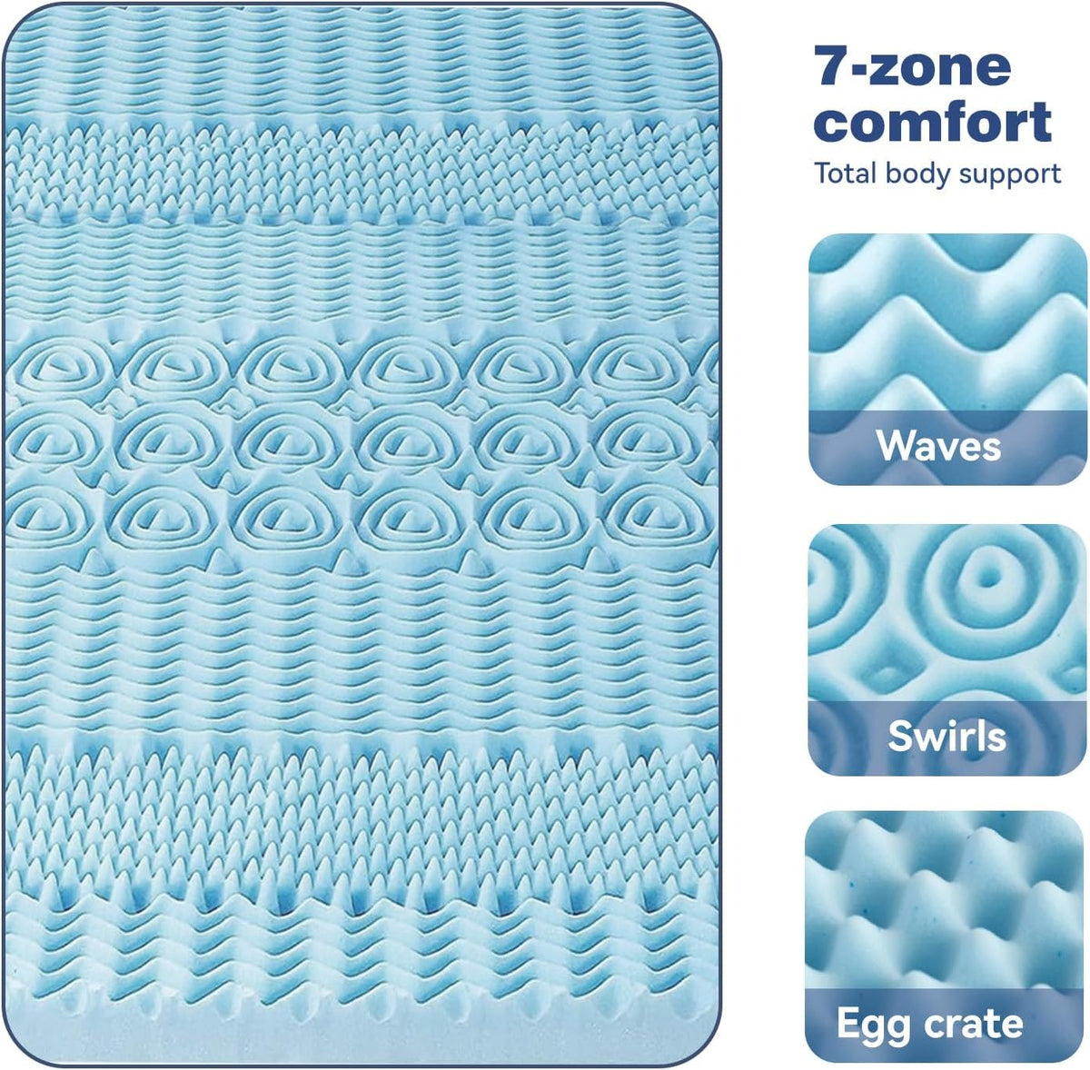 Queen Memory Foam Mattress Topper 7-Zone Bamboo Cover Breathable
