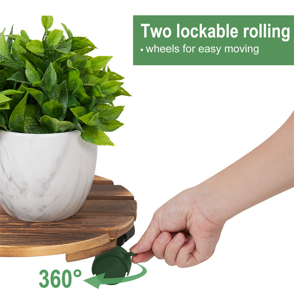 Wooden Plant Caddy Stand 2-Pack 360� Rotating Casters