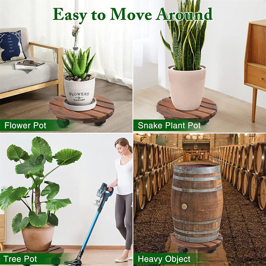 Wooden Plant Caddy Stand 2-Pack 360� Rotating Casters