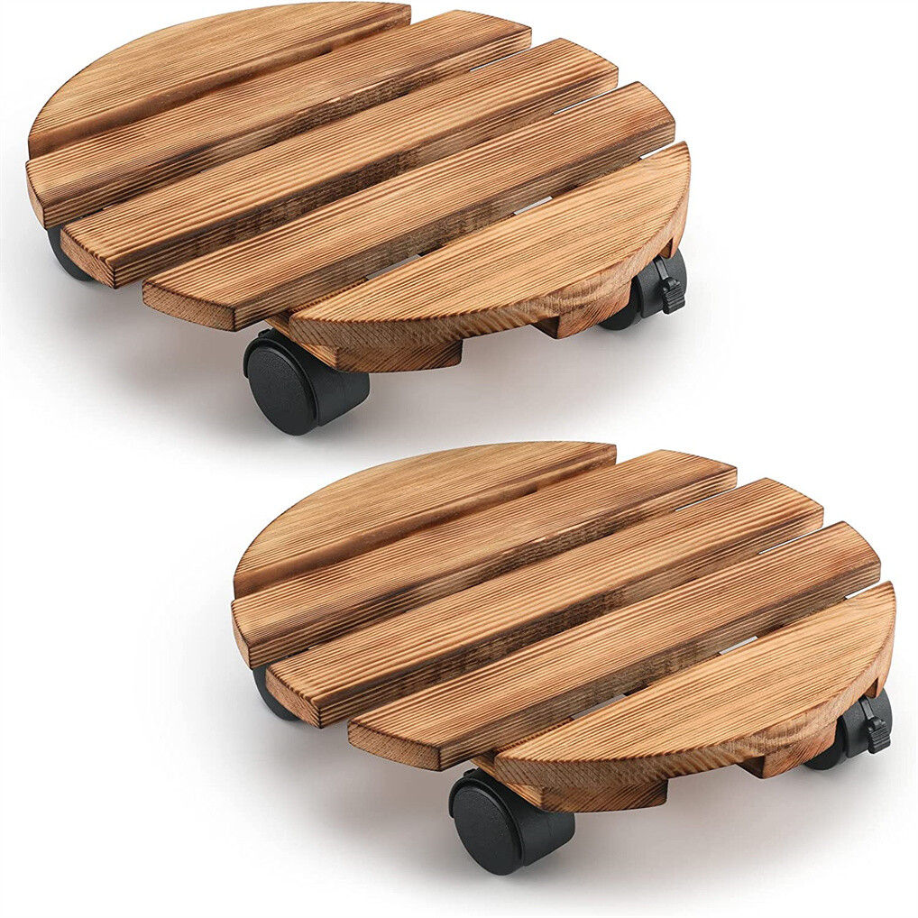 Wooden Plant Caddy Stand 2-Pack 360� Rotating Casters