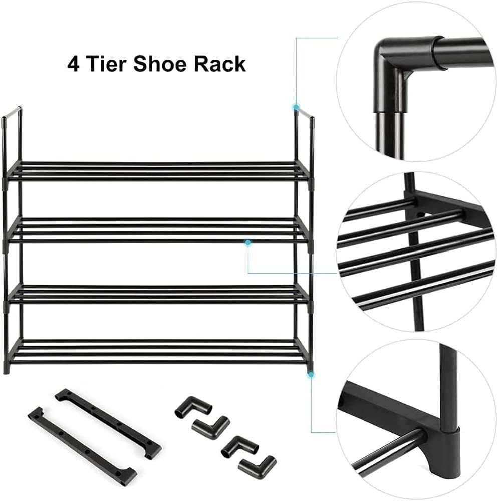 4-Tier Stainless Steel Shoe Rack Storage Organizer to Hold, Black