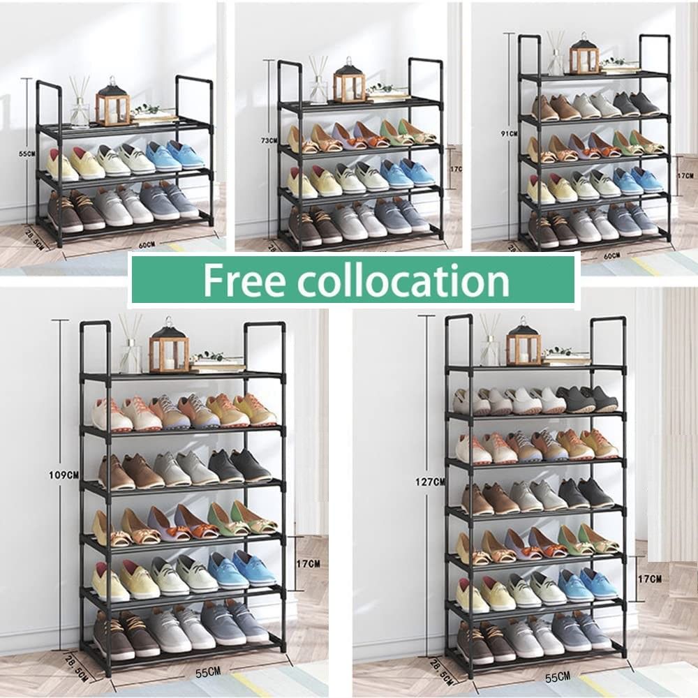 4-Tier Stainless Steel Shoe Rack Storage Organizer to Hold, Black