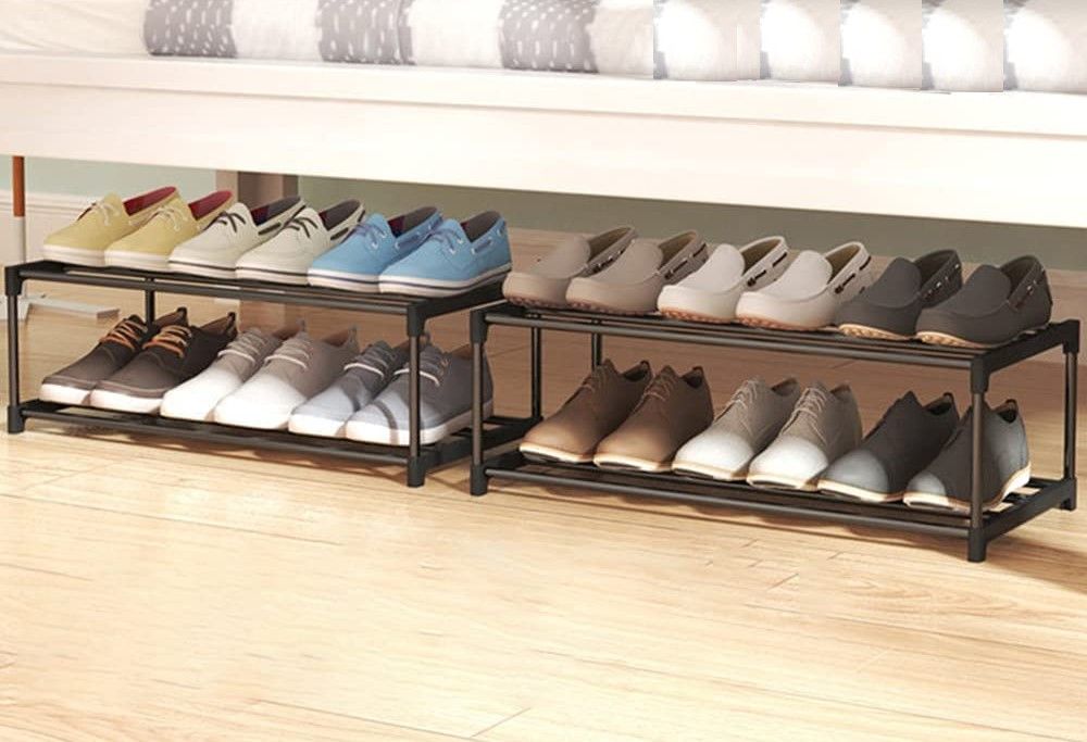 4-Tier Stainless Steel Shoe Rack Storage Organizer to Hold, Black