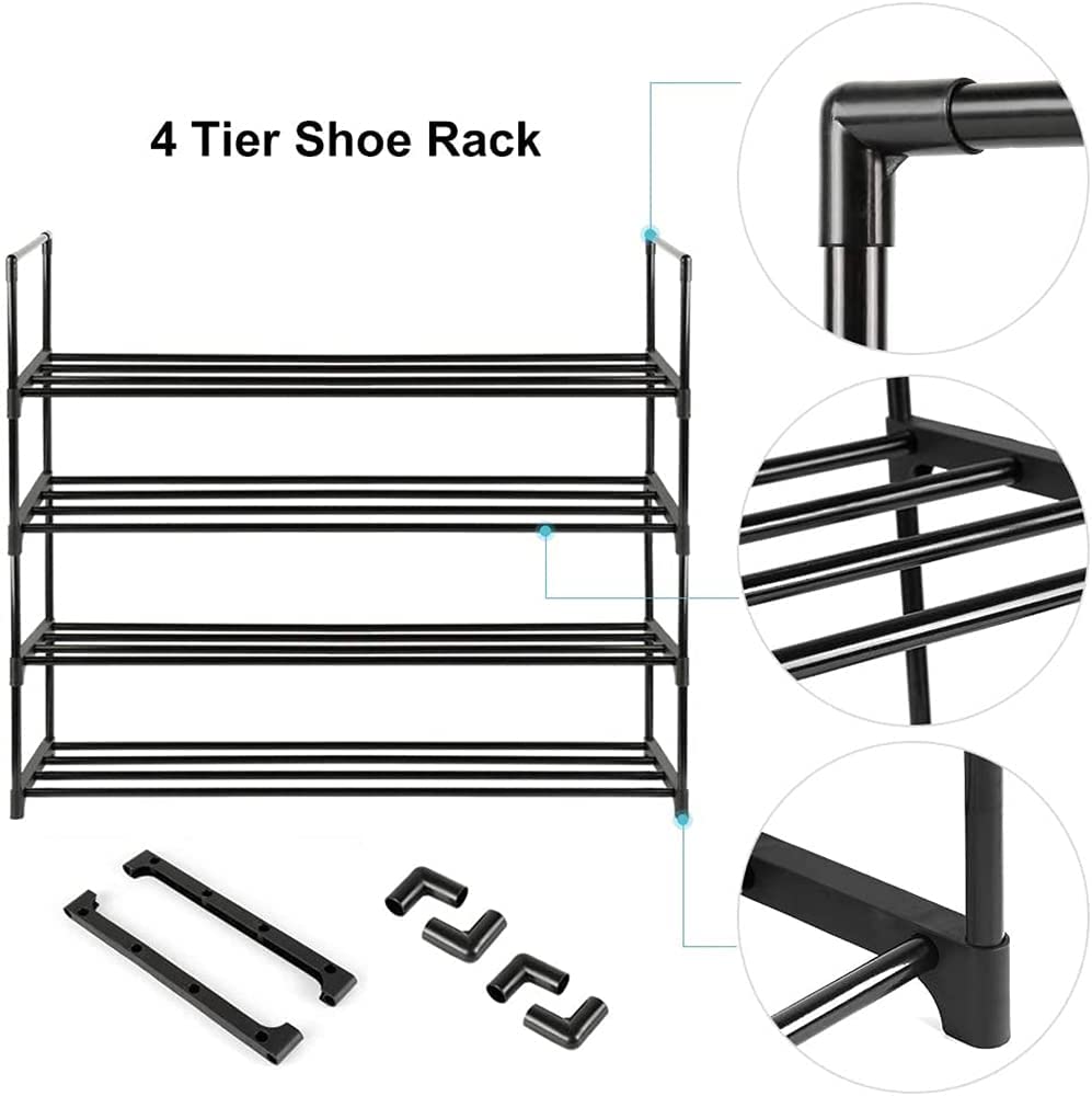 4-Tier Stainless Steel Shoe Rack Storage Organizer to Hold, Black