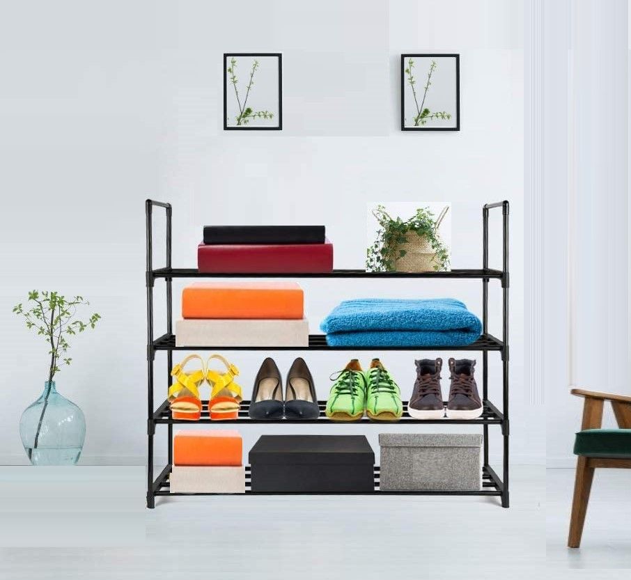 4-Tier Stainless Steel Shoe Rack Storage Organizer to Hold, Black