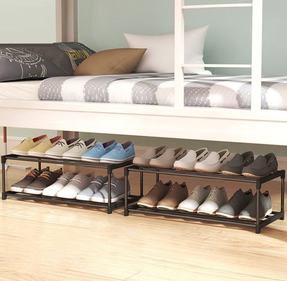 4-Tier Stainless Steel Shoe Rack Storage Organizer to Hold, Black