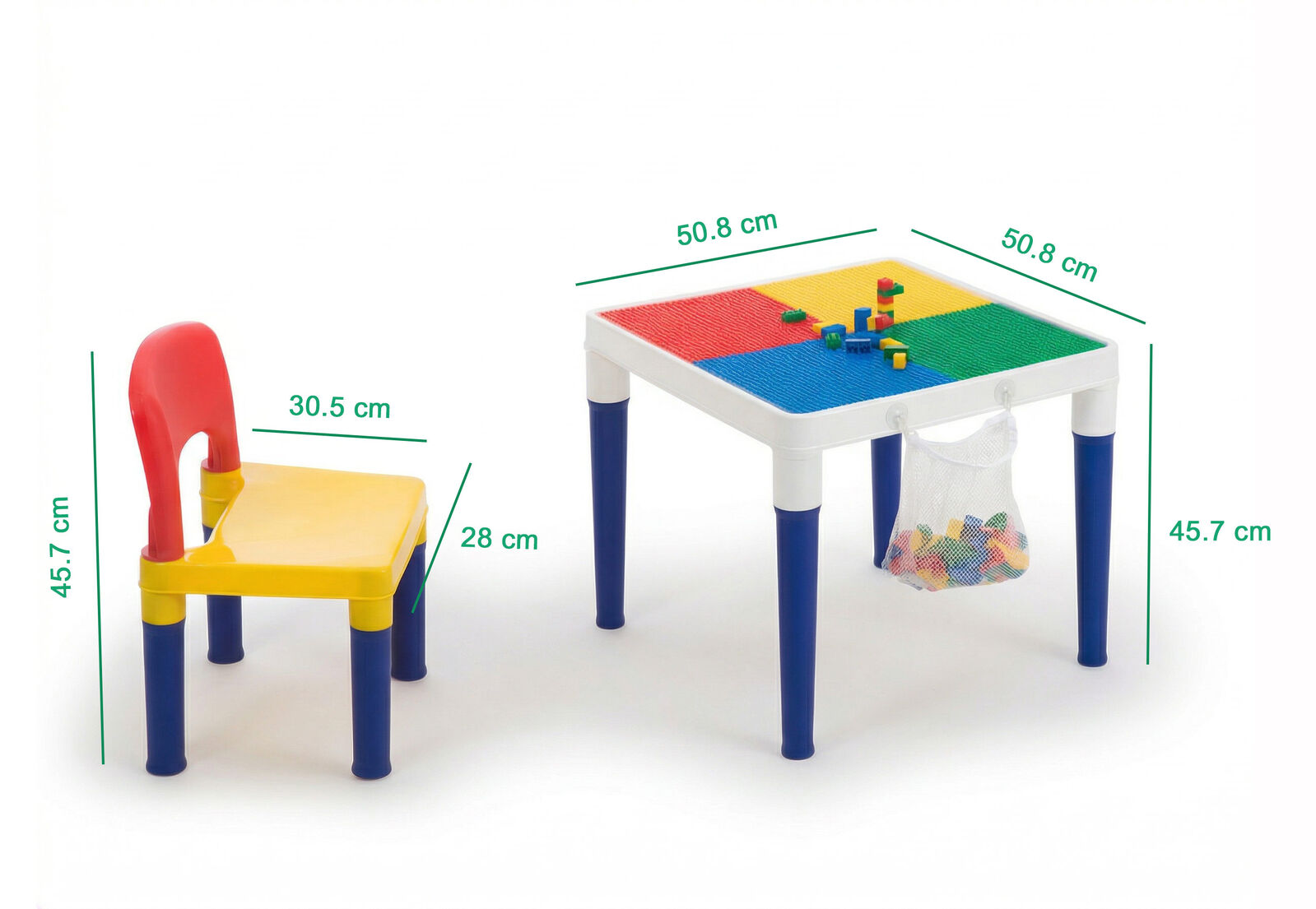 Children's 2-in-1 Building Blocks Table & Chairs Set w/ 100 Blocks