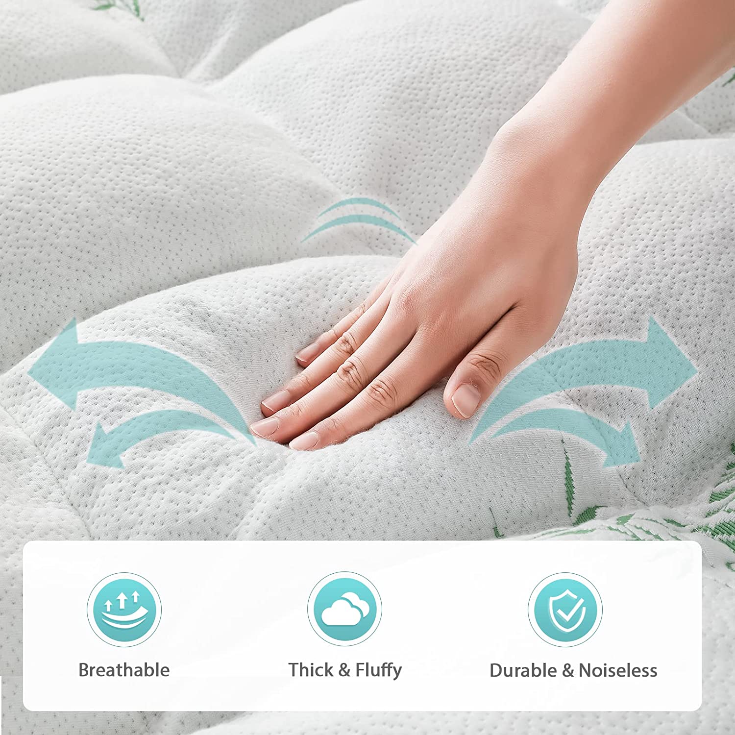 Bamboo Pillowtop Mattress Topper Luxury Bedding Mat Pad Protector Cover Queen 153 x 203 cm