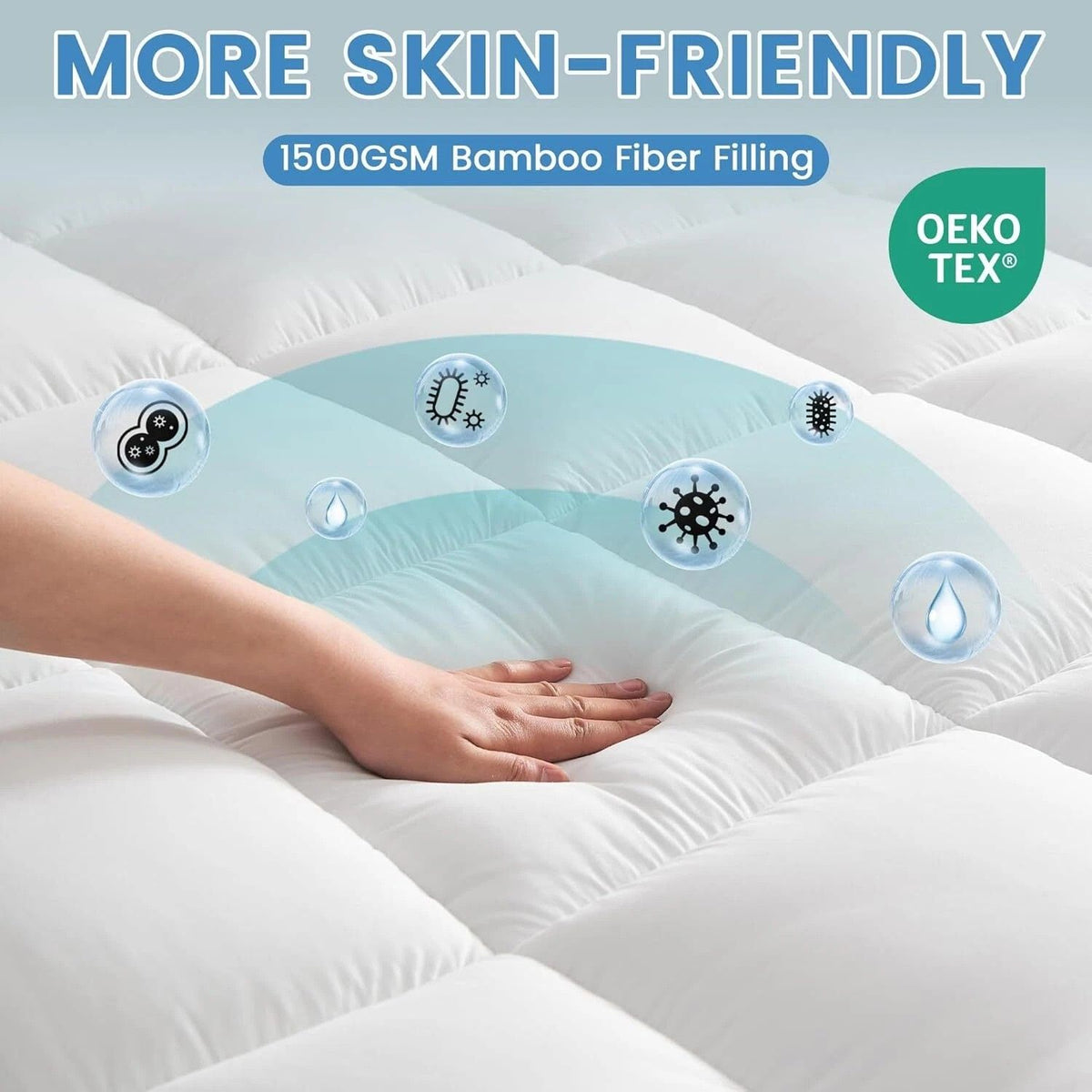 1500GSM Bamboo Mattress Topper Extra Thick 10CM Bed Topper Double: 137 x 191 + 40 cm