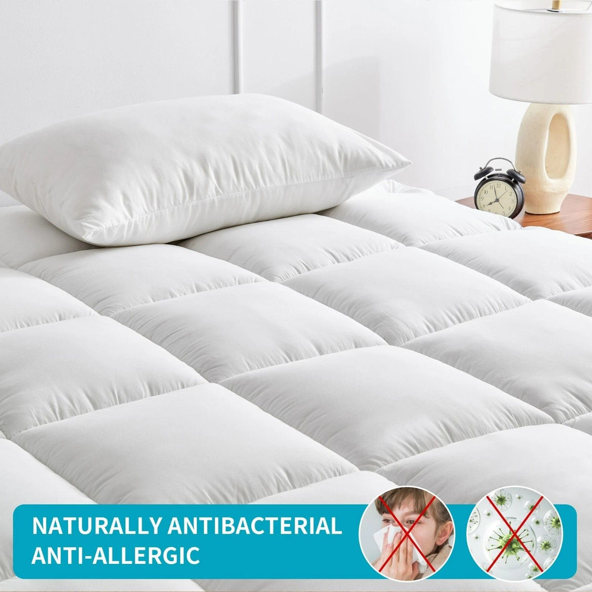 1500GSM Bamboo Mattress Topper Extra Thick 10CM Bed Topper Queen: 152 x 203 + 40 cm