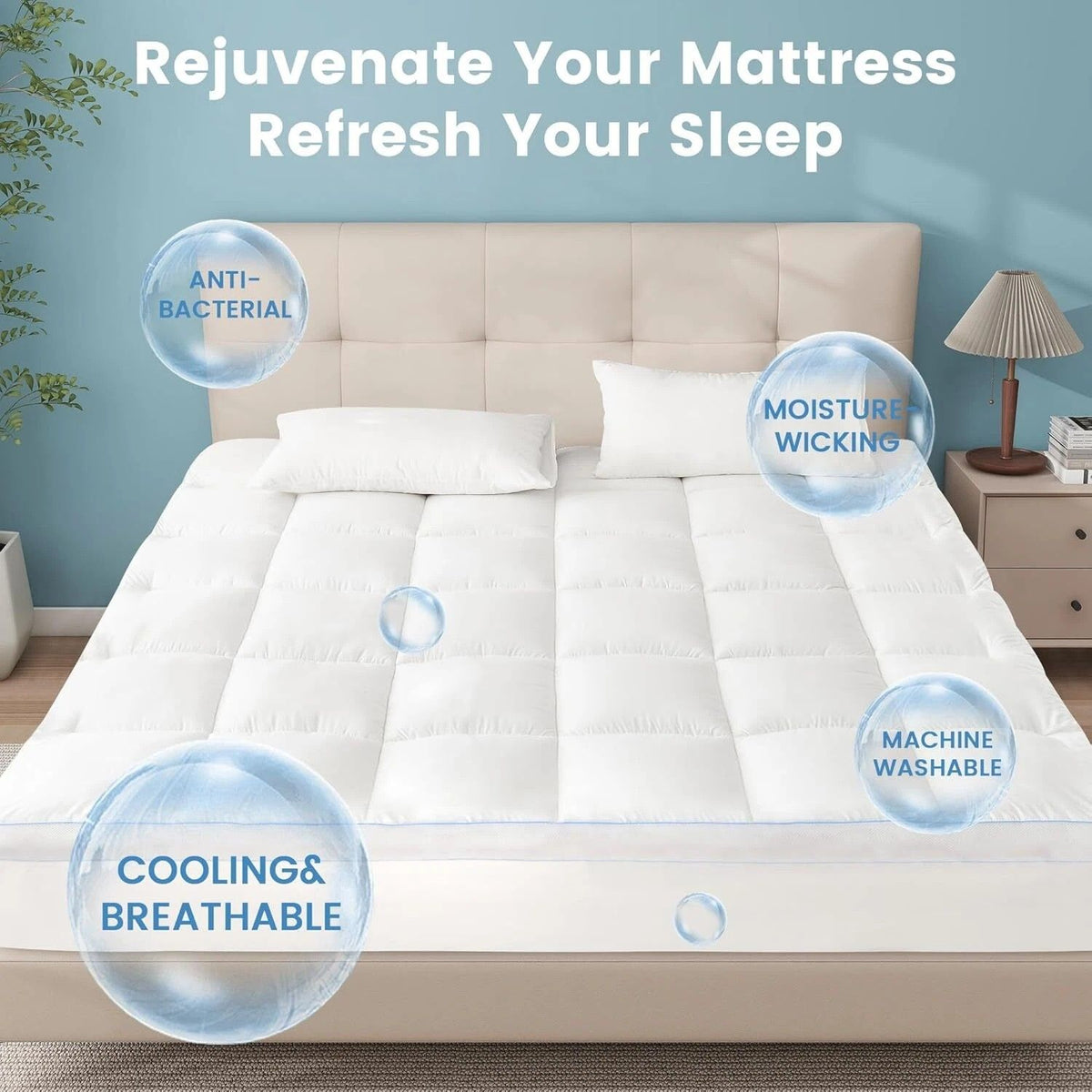 1500GSM Bamboo Mattress Topper Extra Thick 10CM Bed Topper super King: 203 x 203 + 40 cm