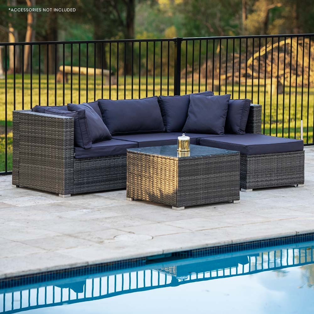LONDON RATTAN 4 Seater Modular Outdoor Lounge Setting, Grey