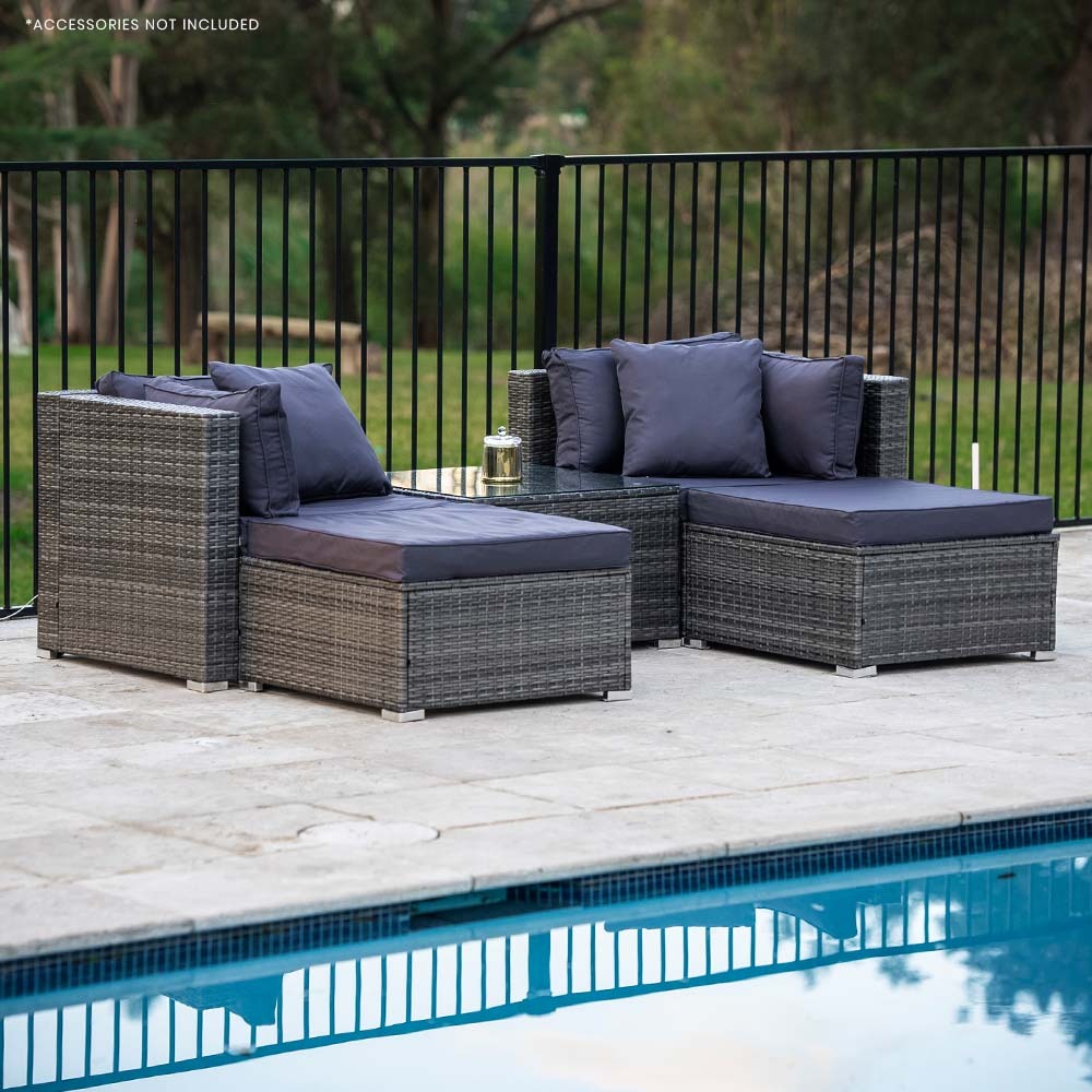 LONDON RATTAN 4 Seater Modular Outdoor Lounge Setting, Grey
