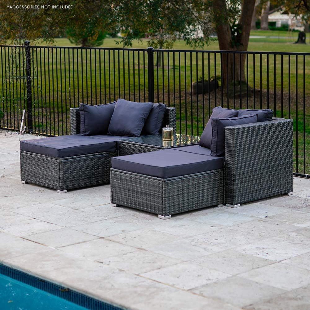 LONDON RATTAN 4 Seater Modular Outdoor Lounge Setting, Grey