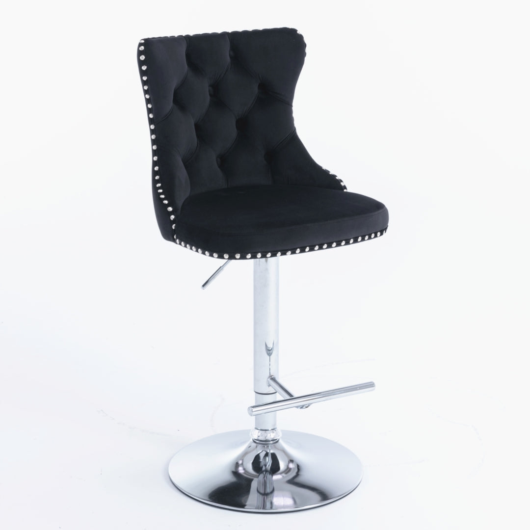 4x Height Adjustable Swivel Bar Stool Velvet Studs Barstool, Black