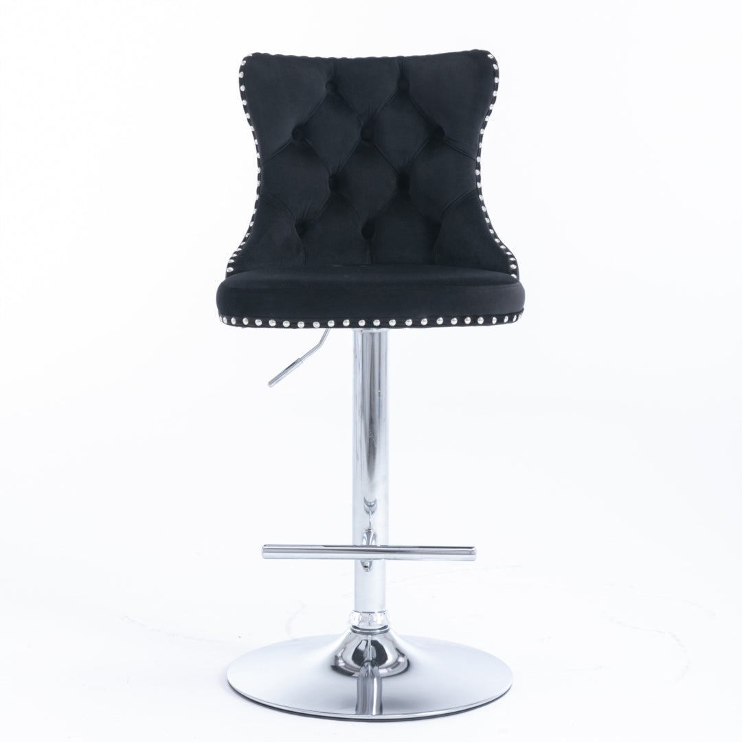 4x Height Adjustable Swivel Bar Stool Velvet Studs Barstool, Black