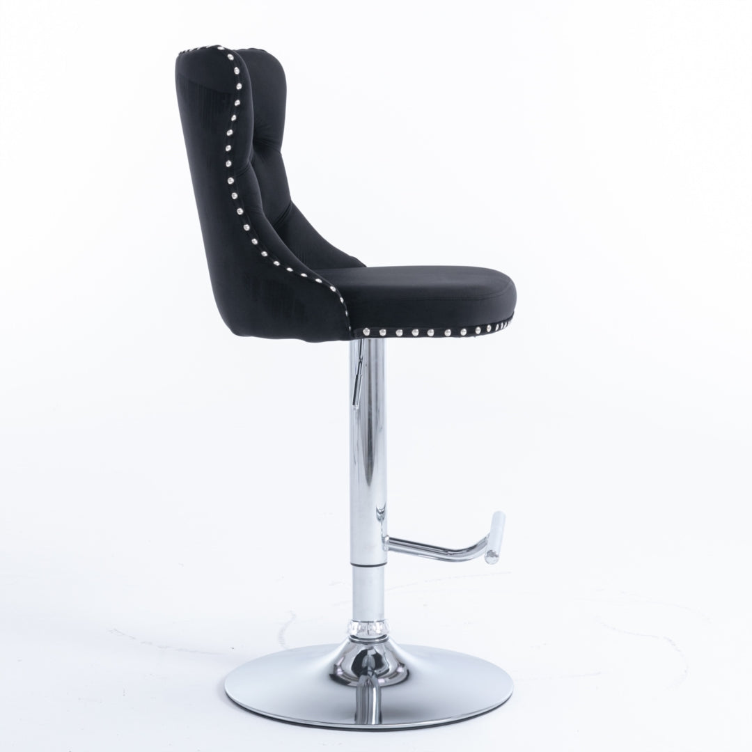 4x Height Adjustable Swivel Bar Stool Velvet Studs Barstool, Black