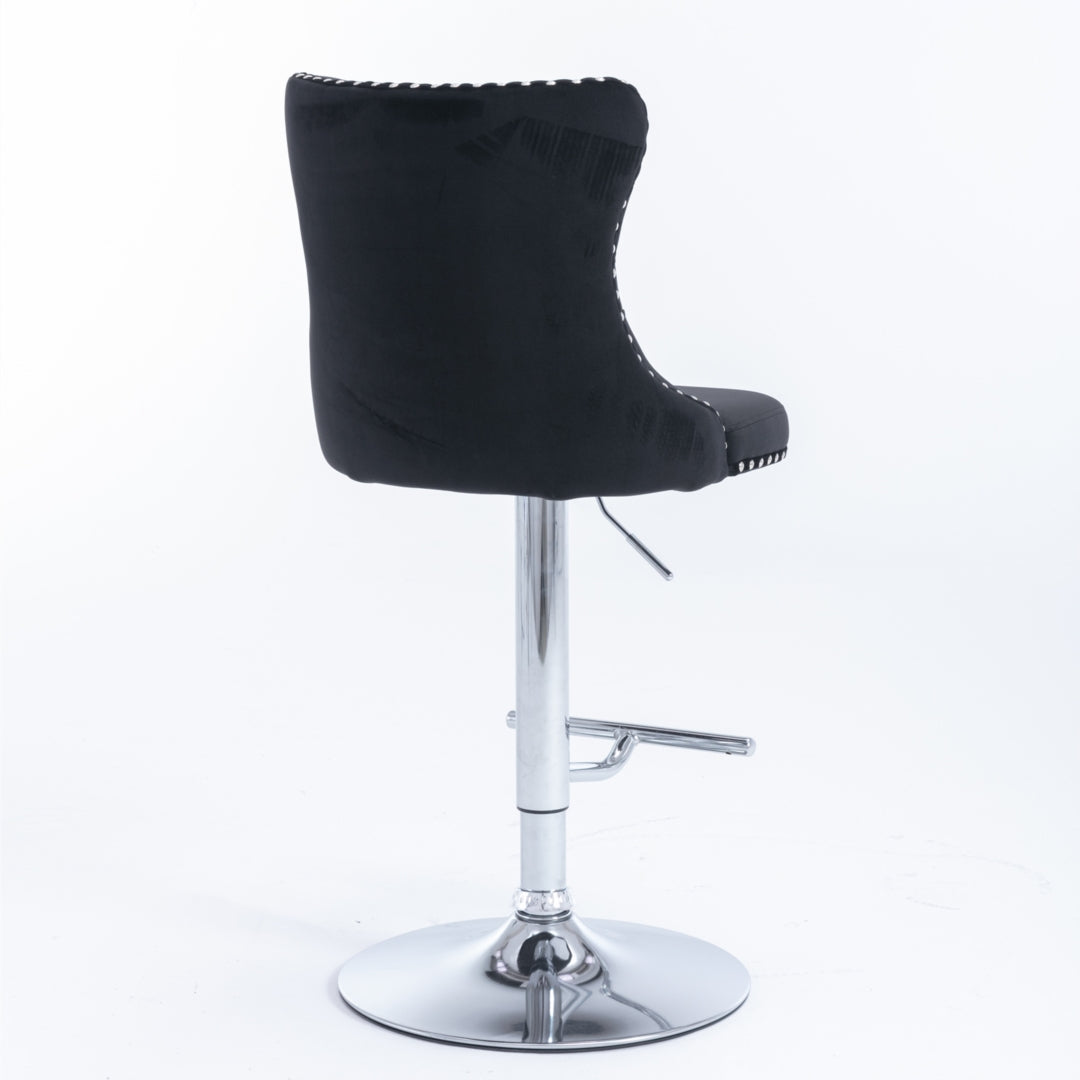 4x Height Adjustable Swivel Bar Stool Velvet Studs Barstool, Black