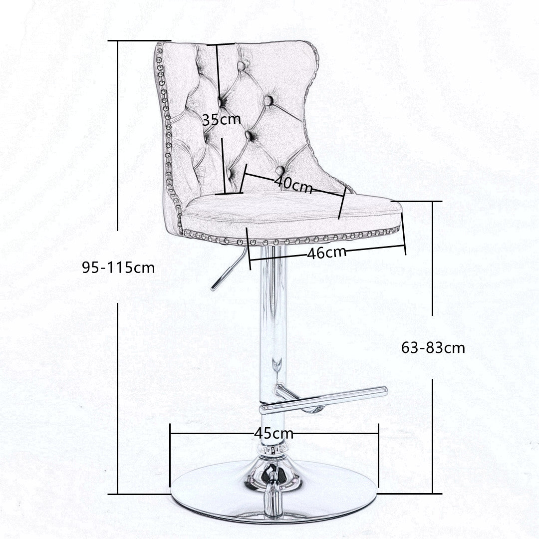 4x Height Adjustable Swivel Bar Stool Velvet Studs Barstool, Black